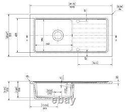101cm Inset Counter Top Single Bowl Fireclay Ceramic Kitchen Sink Grey