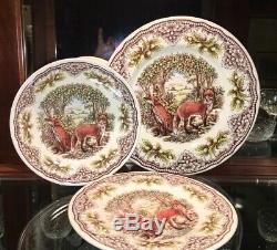 12pc The Victorian English Pottery Foxes Woodland Dinner Set Plates Bowls 12pc