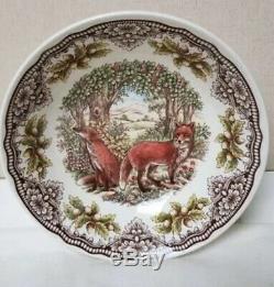12pc The Victorian English Pottery Foxes Woodland Dinner Set Plates Bowls 12pc