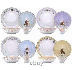 16 Piece Disney Princess Porcelain Ceramic Gold Detail Dinnerware Plate Bowl Cup