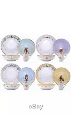 16 Piece Disney Princess Porcelain Ceramic Gold Detail Dinnerware Plate Bowl Cup