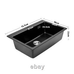 1.0 Bowls Matt Black Undermount Quartz Stone Kitchen Sink with Strainer Basin