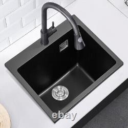 1/2 Bowl Inset/Undermount Kitchen Sink Quartz Stone with Drainer Waste Deep Bowl