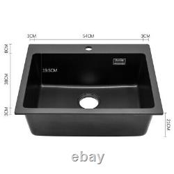 1/2 Bowl Kitchen Sink Undermount Stone Effect Bathroom Basin Drainer Waste Black