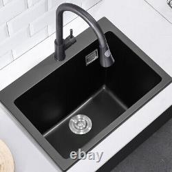 1/2 Bowl Kitchen Sink Undermount Stone Effect Bathroom Basin Drainer Waste Black