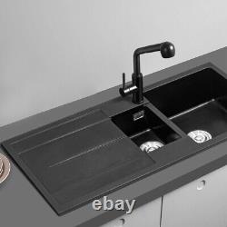 1.5 Bowl Black Composite Kitchen Sink Left Platform Deep Washing Bowl with Waste