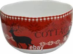 222 Fifth Northwood Cottage 16-Piece Mixed Holiday Dinnerware Set Deer Woods New