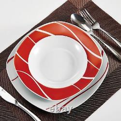 24Pcs Dinner Set Porcelain Crockery Dining Plates Bowls Dinnerware Tableware Red