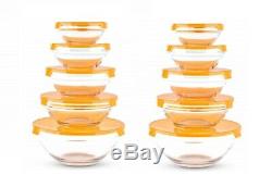 2 X 5pc Stackable Glass Food Storage Bowl Set with Lids, YELLOW, ONLY £7.99/SET