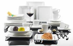 30PC Complete Dinner Set Square Plates Bowls Cup Saucer Dish Ceramic Dining Set