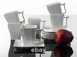 30PC Complete Dinner Set Square Plates Bowls Cups Saucer Dish Ceramic Dining Set