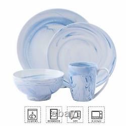 32 Piece Round Dinner Set Ceramic Porcelain Stoneware Crockery Dinning Set Blue