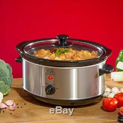 3.5l Slow Cooker Stainless Steel Removable Inner Ceramic Bowl Steam Grill 200w