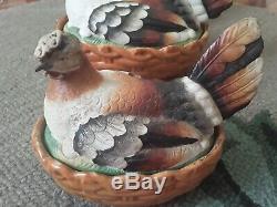 3 Vintage Nesting Chicken Hen Dishes Bowls Staffordshire Baking Thanksgiving