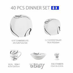 40-Pieces Dinner Set Dinnerware Crockery Dining Service for 8 Plates Bowls Cups