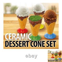 4 X Ceramic Ice Cream Cups Cone Bowl Dessert Sundae Dish Fruit Dishes Bowls New