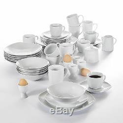50PC Complete Dinner Set Plates Bowls Cups & Saucer Set Ceramic Dinnerware White
