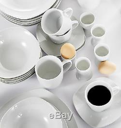 50PC Complete Dinner Set Plates Bowls Cups & Saucer Set Ceramic Dinnerware White