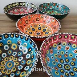 5x Evil Eye Pottery Bowl Set, Decorative Salad Meze Snack Tapas Bowls Set