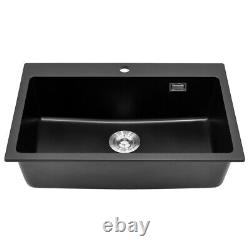 73.54921cm Quartz Stone Undermount Kitchen Sink 1.0 Bowl WithDrainer &Waste Kit