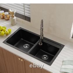 860x460mm Quartz Ceramic Kitchen Sink 2.0 Bowl Undermount Inset Basin Waste Kit