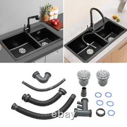 860x460mm Quartz Ceramic Kitchen Sink 2.0 Bowl Undermount Inset Basin Waste Kit