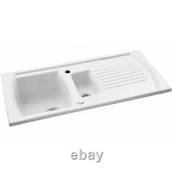 Abode Milford 1.5 Bowl White Ceramic Reversible Kitchen Sink