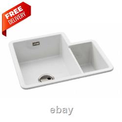 Abode Sandon 1.5 Bowl Ceramic Kitchen Sink with Tap Gap, White