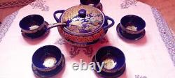 Antique moroccan ceramic soup set bowl with 5 matching serving bowls & saucers