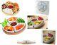 Apollo Rubber Wood Round Lazy Susan With 6 Ceramics Dishes Serving Platter Home