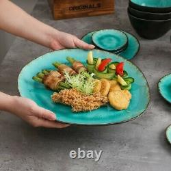 Aqua Blue Green 22pcs Dinner Set Stoneware Dish Dessert Plates Cereal Bowls NEW