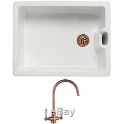 Astini Belfast 100 1.0 Bowl White Ceramic Kitchen Sink & Copper Plug Waste