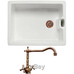 Astini Belfast 100 1.0 Bowl White Ceramic Kitchen Sink & Copper Plug Waste