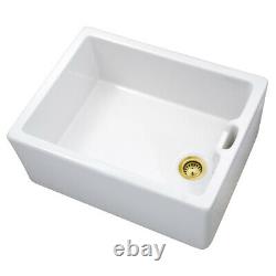 Astini Belfast 100 1.0 Bowl White Ceramic Kitchen Sink & Gold Strainer Waste