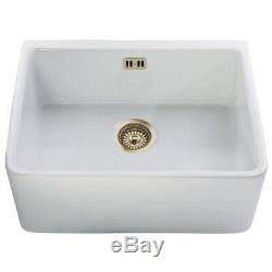 Astini Belfast 600 1.0 Bowl White Ceramic Kitchen Sink & Bronze Waste
