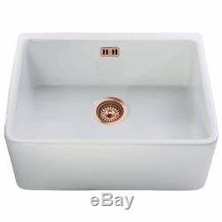 Astini Belfast 600 1.0 Bowl White Ceramic Kitchen Sink & Copper Waste