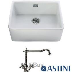 Astini Belfast 600 1.0 Bowl White Ceramic Kitchen Sink & Traditional 25411CH Tap