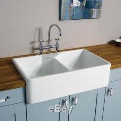 Astini Belfast 800 2.0 Bowl White Ceramic Kitchen Sink & Bronze Waste