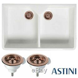 Astini Belfast 800 2.0 Bowl White Ceramic Kitchen Sink & Copper Waste