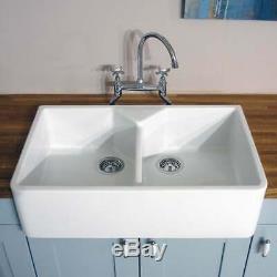 Astini Belfast 800 2.0 Bowl White Ceramic Kitchen Sink & Gold Waste