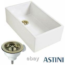 Astini Belgrave 760 1.0 Bowl White Ceramic Kitchen Sink & Bronze Waste