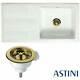 Astini Canterbury 100 1.0 Bowl Gloss White Ceramic Kitchen Sink & Gold Waste