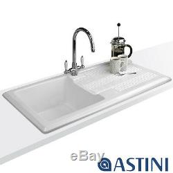 Astini Canterbury 100 Bowl Gloss White Ceramic Kitchen Sink & Colonial Tap