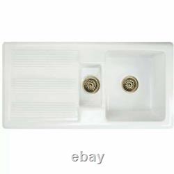 Astini Canterbury 150 1.5 Bowl Gloss White Ceramic Kitchen Sink & Bronze Waste