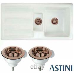 Astini Canterbury 150 1.5 Bowl Gloss White Ceramic Kitchen Sink & Copper Waste