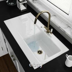 Astini Desire 100 1.0 Bowl Gloss White Ceramic Kitchen Sink & Bronze Waste