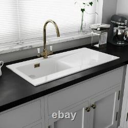 Astini Desire 100 1.0 Bowl Gloss White Ceramic Kitchen Sink & Bronze Waste