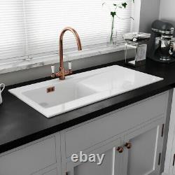 Astini Desire 100 1.0 Bowl Gloss White Ceramic Kitchen Sink & Copper Waste