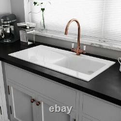 Astini Desire 100 1.0 Bowl Gloss White Ceramic Kitchen Sink & Copper Waste