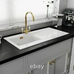 Astini Desire 100 1.0 Bowl Gloss White Ceramic Kitchen Sink & Gold Waste